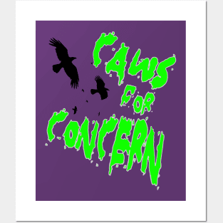 Halloween Ravens Caws For Concern Fun Pun Green Quote 2 Posters and Art